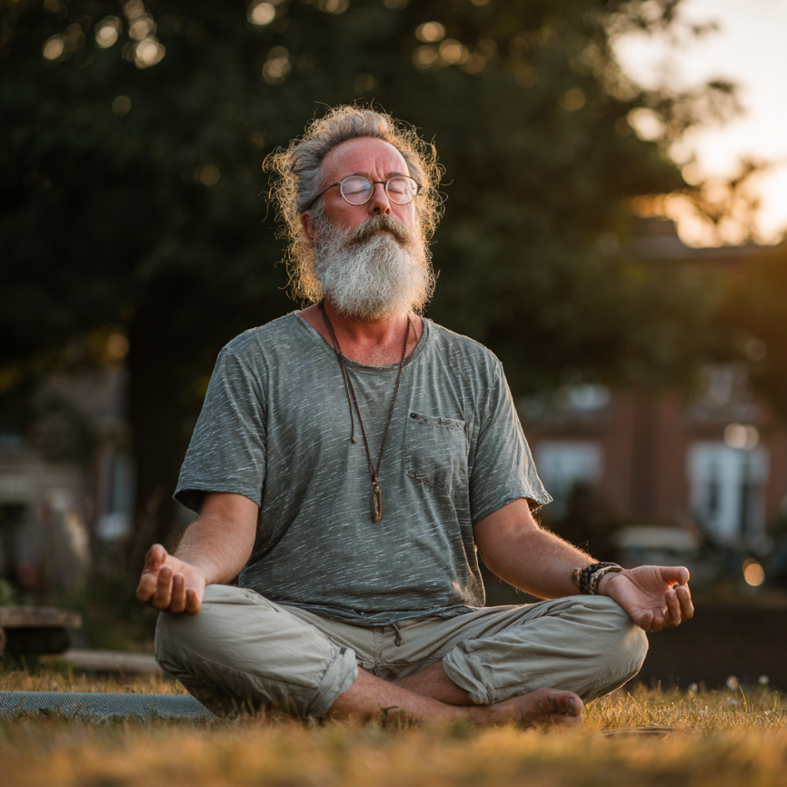 Senioară în poziție de meditație